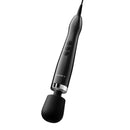 Doxy Die Cast Max Plug-in Wand Massager Black showcasing its sleek design and control buttons for continuous performance.