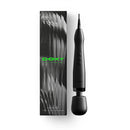 Doxy Original Massager Wand Black displayed with packaging, showcasing its sleek design and plug-in functionality.