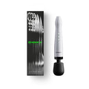 Doxy Die Cast Max Cordless Wand Massager White with packaging showcasing its sleek design and powerful features.