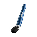 Doxy Die Cast Compact Cordless Wand Vibrator Blue with three buttons and a soft head for targeted pleasure.