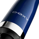 Doxy Die Cast Compact Cordless Wand Vibrator Blue close-up showing sleek design and logo.
