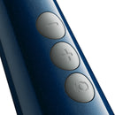 Close-up of control buttons on the Doxy Die Cast Compact Cordless Wand Vibrator Blue.