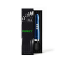 Doxy Die Cast Compact Cordless Wand Vibrator Blue in its packaging, highlighting its sleek design and functionality.
