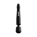Doxy Die Cast Compact Cordless Wand Massager Black displayed from the front view, showcasing its sleek design and controls.