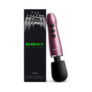 Doxy Go Travel-sized Wand Massager Pink displayed with its sleek packaging, highlighting its compact design for travel.