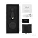 LELO HULA Beads Remote Control Vibrating Beads Black in a sleek gift box with accessories and user manual.