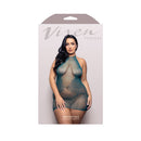 Fantasy Lingerie Vixen Masterpiece Halter Dress Teal Queen model showcasing a figure-flattering teal dress.