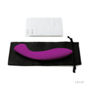 LELO Ella G Spot Massager Deep Rose displayed on a black pouch with instructions, featuring a dual-ended design.
