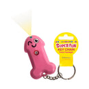 Little Genie Super Fun Penis Flashlight Keychain Hot Pink on keychain with flashlight beam and playful design.
