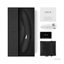 LELO Elise 2 Dual Powered Massager Black in elegant packaging with charger and accessories.