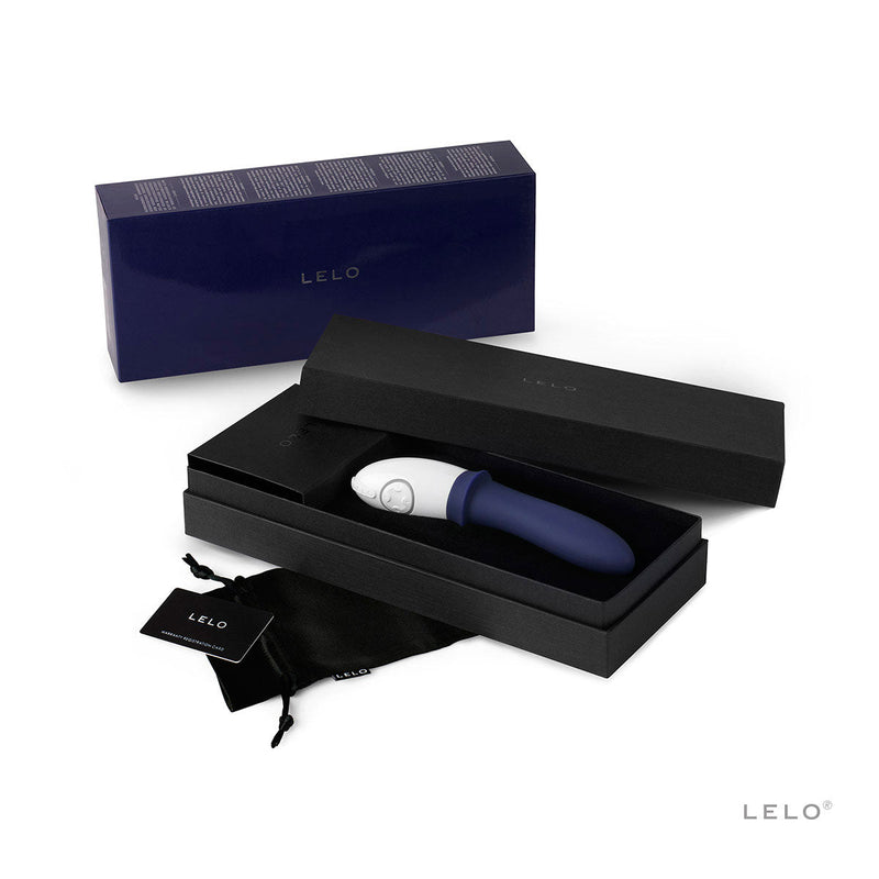 LELO BILLY 2 Prostate Massager Deep Blue in elegant packaging with a black box and satin pouch.