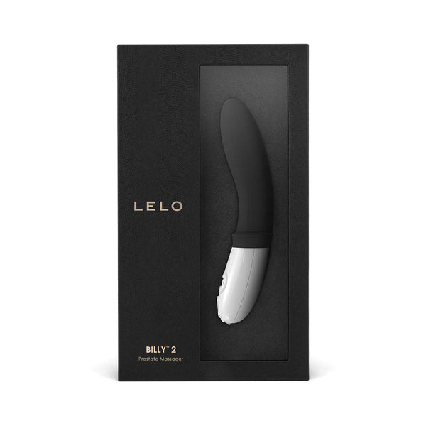 LELO BILLY 2 Black Prostate Massager elegantly packaged in a sleek black box, showcasing its modern design.