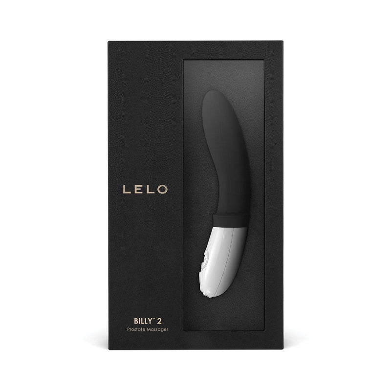 LELO BILLY 2 Black Prostate Massager elegantly packaged in a sleek black box, showcasing its modern design.