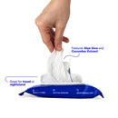 Dame Body Wipes 12 Count Aloe and Cucumber pulled from packaging, highlighting aloe vera and cucumber extract.