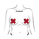 Pastease Everyday Reusable Liquid Red Cross Nipple Pasties on a body illustration for stylish coverage.