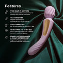 Lelo Switch Double-sided Wand Vibrator Soft Pink features with two motors, textured ribs, app connection, and waterproof design.