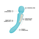 Lelo Switch Double-sided Wand Vibrator Aqua features double stimulation, sensorial ribs, and smart app connectivity.