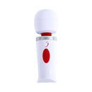 Adam & Eve Mini Magic Massager White with red button, compact design for versatile vibrations.