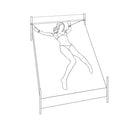 Illustration of a woman tied with Adam & Eve Bondage Rope 30 Feet Black on a bed frame for restraint play.