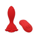 Adam & Eve The Rosebud Remote Control Vibrator Plug with a sculpted rose design and remote control.