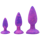 Adam & Eve Groovy Booty Silicone Anal Trainer Set featuring three graduated purple silicone plugs.
