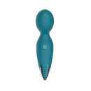 Adam & Eve Dew Drop Petite Wand Massager in teal color, featuring smooth design and power button for easy use.