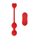 Adam & Eve Sweetheart Vibrating Kegel Balls With Remote in red silicone, designed for pelvic floor strengthening and pleasure.
