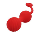 Adam & Eve Sweetheart Vibrating Kegel Balls With Remote in red silicone, designed for pelvic floor exercise and stimulation.