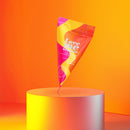 Love To Love Love Me Tender Heating Massage Oil Strawberry packaging with vibrant colors on a glowing backdrop.
