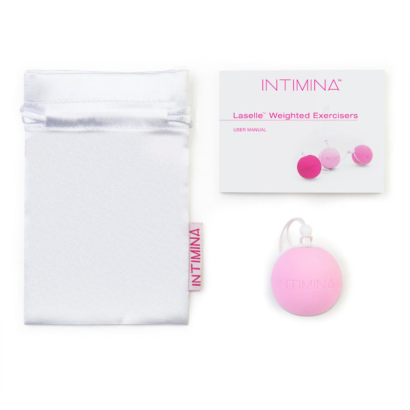 Intimina LASELLE Small 28 g Weighted Kegel Exerciser with pouch and user manual.