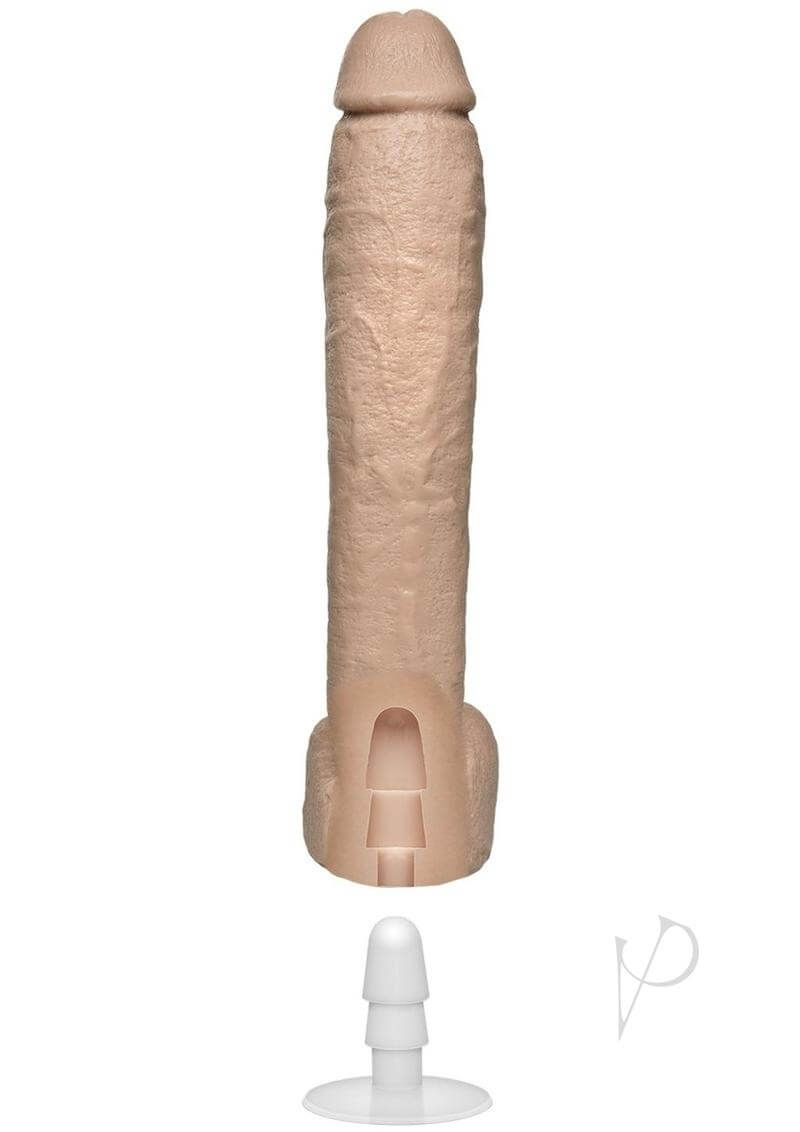 Realistic 12-inch Doc Johnson's The Naturals Dong with Balls, made in USA, quality and durable pleasure toy with suction base.