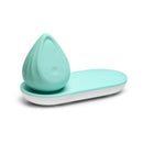 Biird Evii Vibrator Mint Green on a white base, showcasing its plush silicone design and intuitive controls.