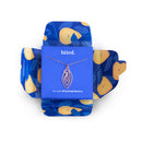 Biird Vulvii Vulva Necklace Rose Gold displayed in colorful packaging with statement card.