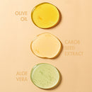 Slow Sex Anal Soothing Oil Before And After Care ingredients: olive oil, carob seed extract, aloe vera in droplets.