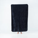 Splash Blanket The OG Large Waterproof Black held up to showcase its plush texture and waterproof features.