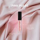 Eye of Love Matchmaker Pink Pulse Pheromone pH Lip Stain in clear tube on soft pink fabric background.