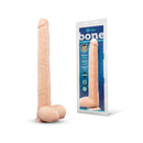 b-Vibe Bone 17 Inch Deep-Insert Dildo with Balls in packaging and on display, showcasing its realistic design and length.