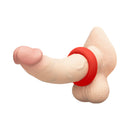 b-Vibe Flex Ring Bulk Silicone Cock Ring Red on a realistic model for enhanced pleasure and support.