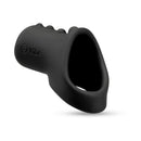 b-Vibe Flex Ring Shaft Silicone Cock Ring Ball Stretcher in black silicone, designed for enhanced pleasure.