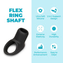 b-Vibe Flex Ring Shaft Silicone Cock Ring Ball Stretcher showcasing its ultra-soft silicone and unique design features.