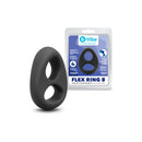 b-Vibe Flex Ring 8 Silicone Cock and Ball Ring Black package and product displayed on a white background.