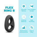 b-Vibe Flex Ring 8 Silicone Cock and Ball Ring Black with 2-in-1 support design and ultra-soft silicone for enhanced performance.