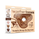 Together Toy Nudefit Adjustable Strap-on Harness Caramel packaging showcasing its design and adjustable features.