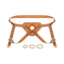Together Toy Nudefit Adjustable Strap-on Harness Caramel with interchangeable O-Rings in caramel color.