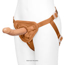 Together Toy Nudefit Adjustable Strap-on Harness Caramel on a model, designed for comfort and stability during play.