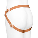 Together Toy Nudefit Adjustable Strap-on Harness Caramel shown on mannequin, featuring an adjustable strap design.