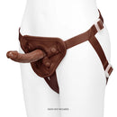 Together Toy Nudefit Adjustable Strap-on Harness Dark on a mannequin, showcasing its adjustable straps and body-conforming design.