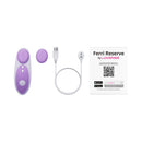 Lovense Ferri Reserve App Control Panty Vibrator Purple with remote, charger, and instructions.