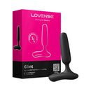 Lovense Glint Touch Responsive Vibrating Butt Plug Black packaging with product description.