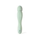 Dame Com Rechargeable Wand Vibrator Sage in soft green color showcasing its ergonomic design and bulbed head.